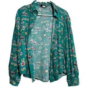 VTG Roughrider by Circle T Shirt 90s Horse Riding All Over Print Green Small